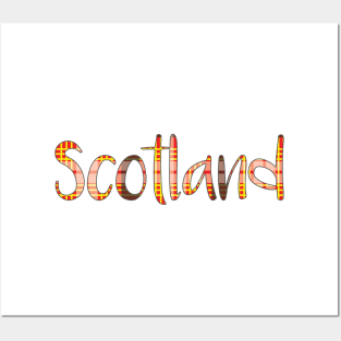 SCOTLAND, Red, Yellow, Black and White Tartan Style Design Posters and Art